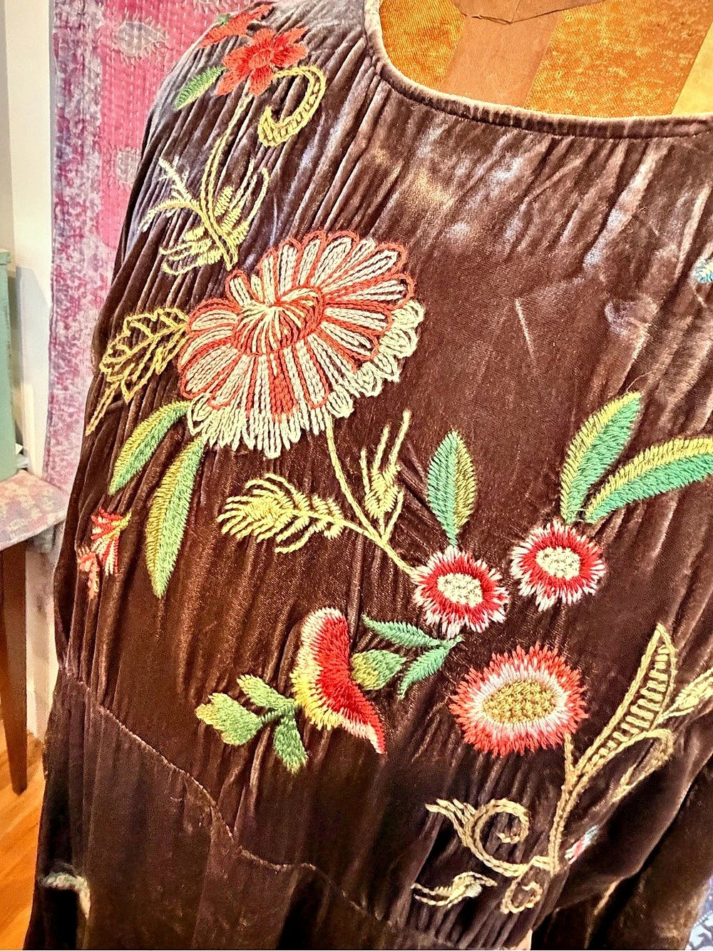 JOHNNY WAS Embroidered Velvet Maxi Dress Brown Large Like New - Picture 2 of 10
